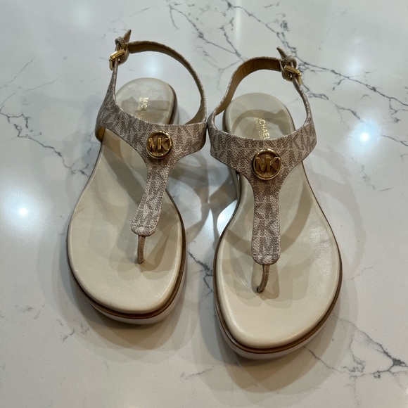 Michael Kors Beige and Gold Sandals - Picture 1 of 10